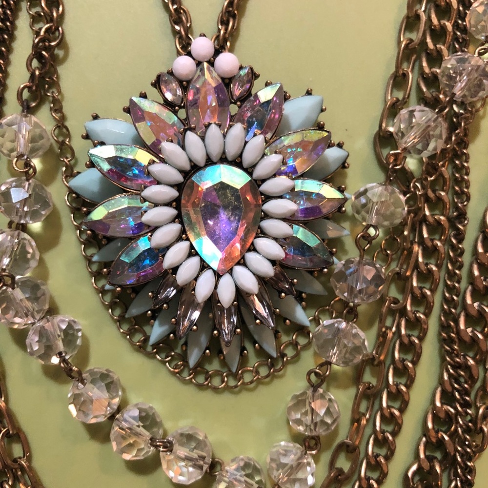 Rhinestones Stones Multi Chains Statement Necklace - image 2